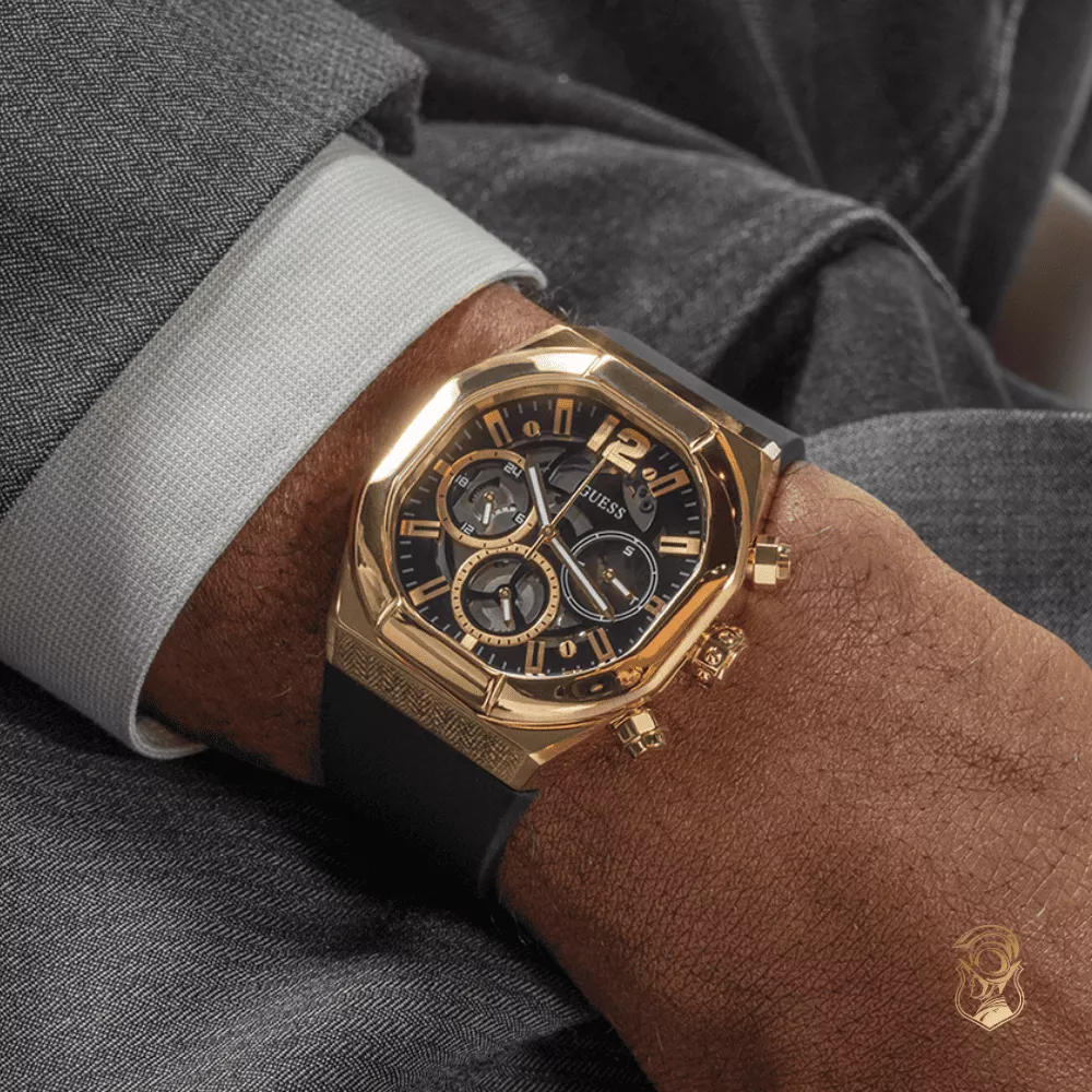 Guess Gold-Tone and Black Multifunction Watch 42mm