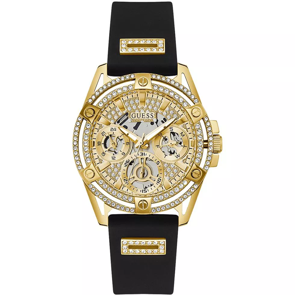 Guess Gold-Tone and Black Silicone Watch 40mm