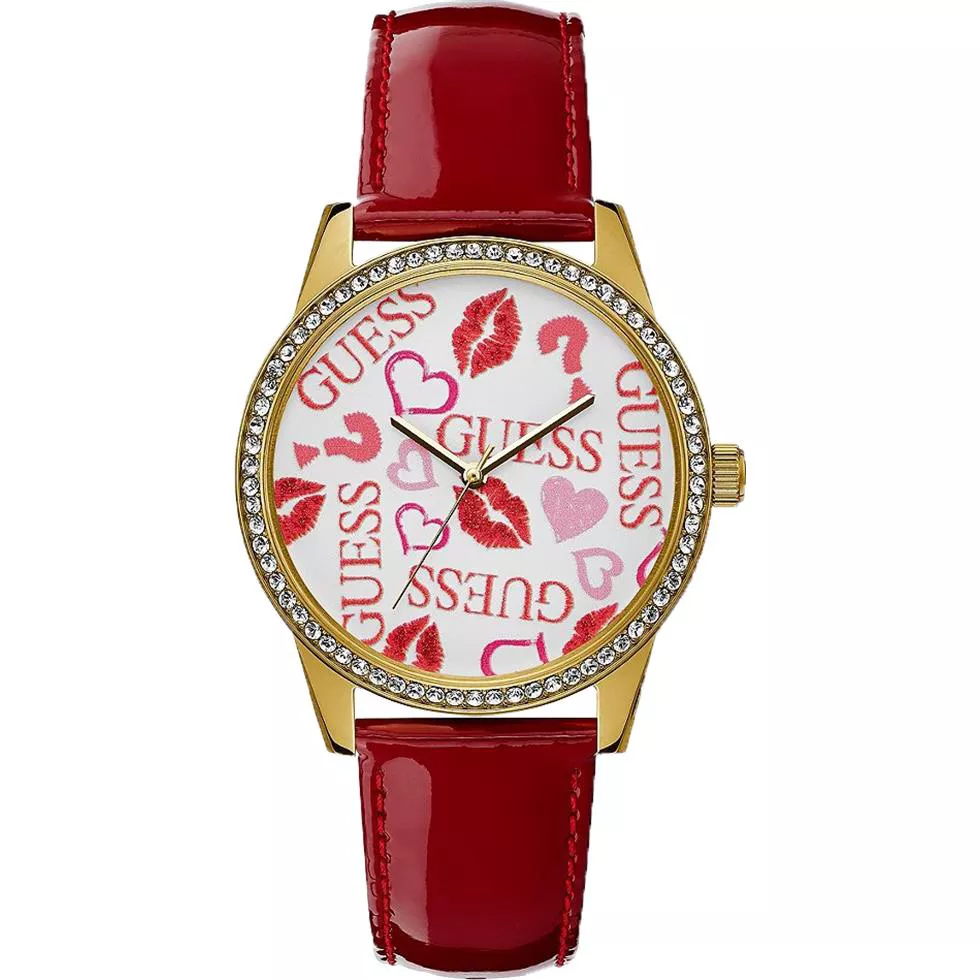 Guess Gold-Tone And Red Analog Watch 40mm