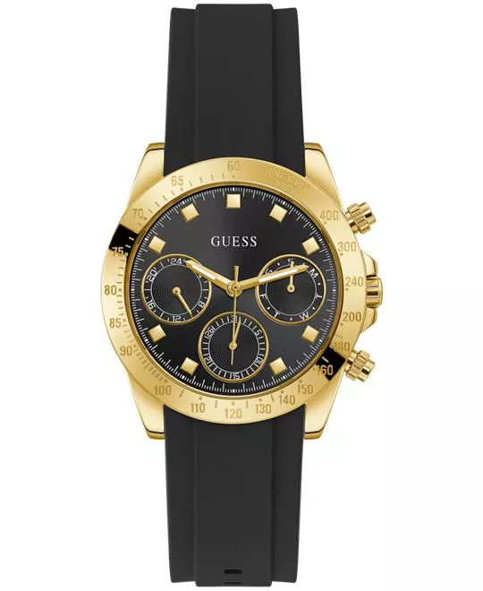Guess Gold Tone Case Black Silicone Watch 38mm