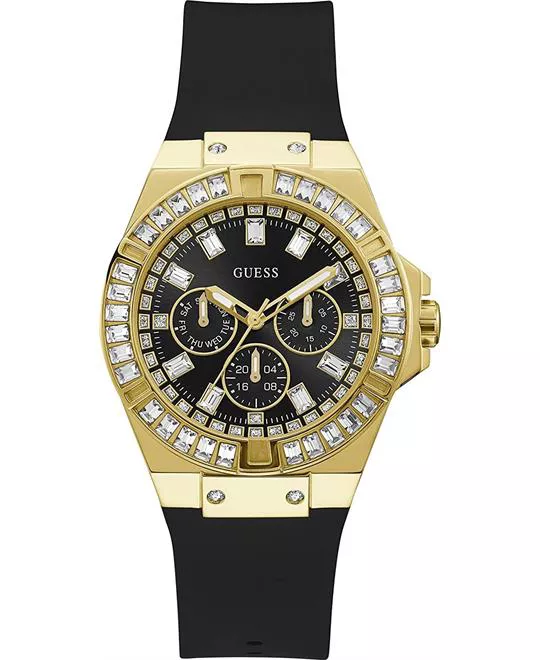 Guess Gold Tone Case Black Silicone Watch 39mm