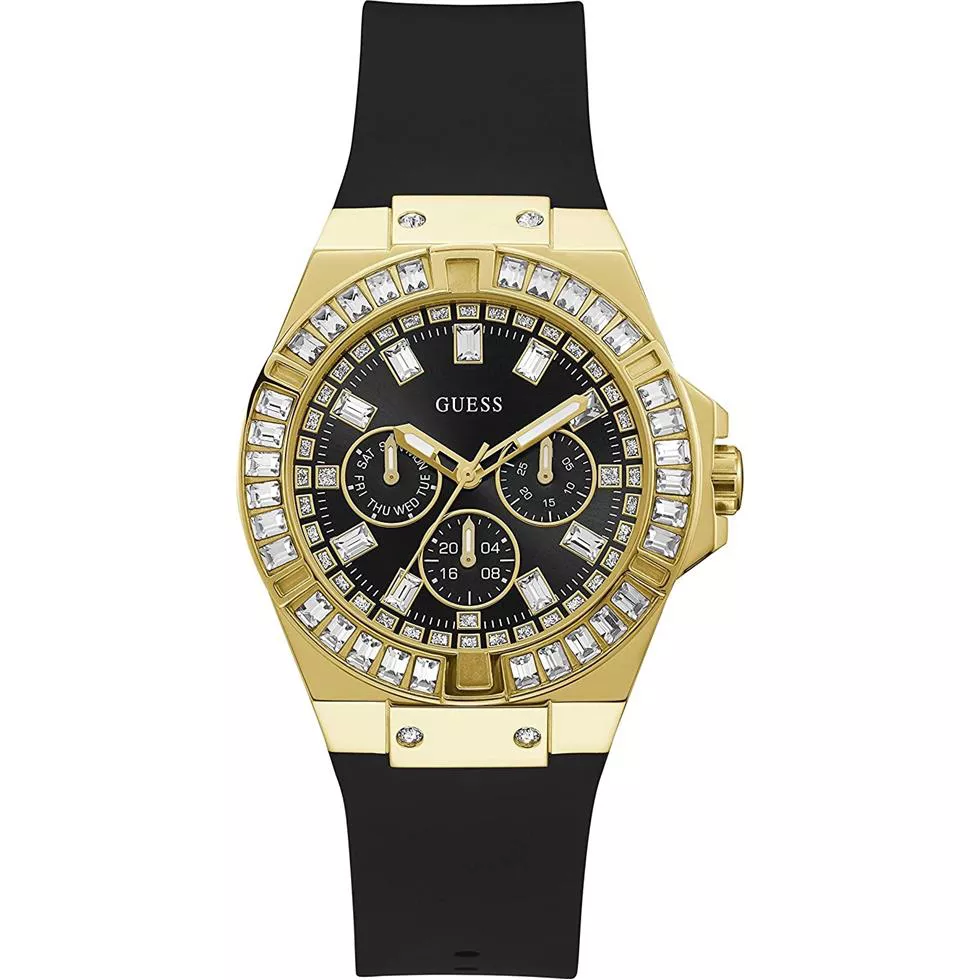 Guess Gold Tone Case Black Silicone Watch 39mm