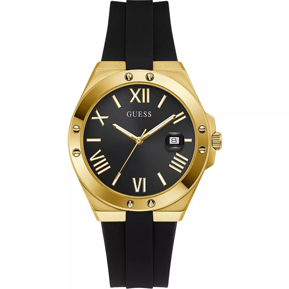 Guess Gold Tone Case Black Silicone Watch 41mm