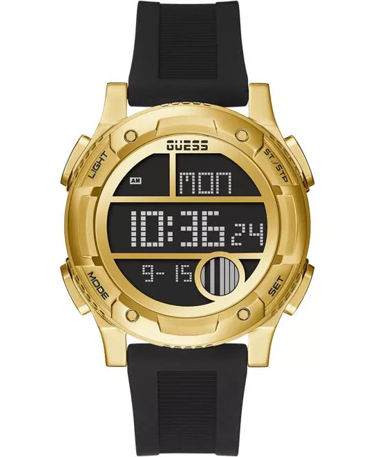 Guess Gold Tone Case Black Silicone Watch 44.5mm