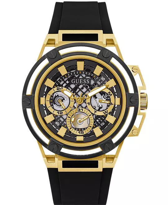 Guess GW0423G2 Gold Tone Case Black Silicone Watch 46mm   