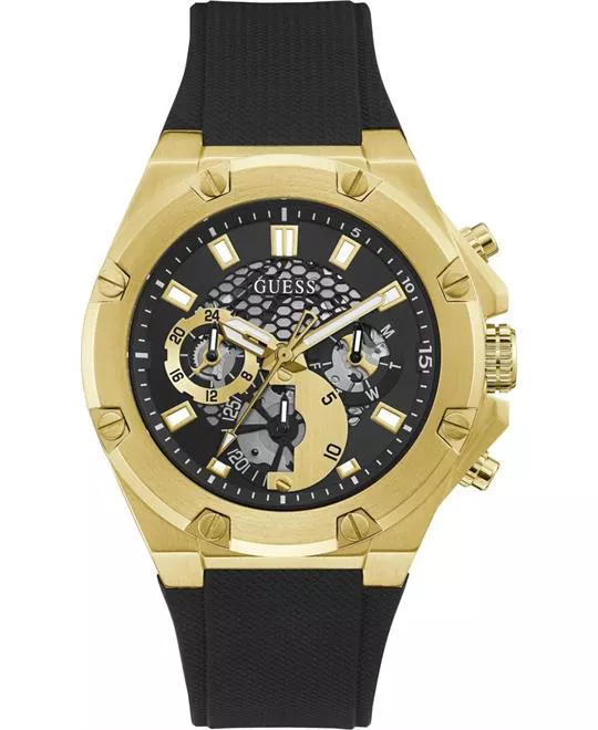Guess Gold Tone Case Black Silicone Watch 46mm