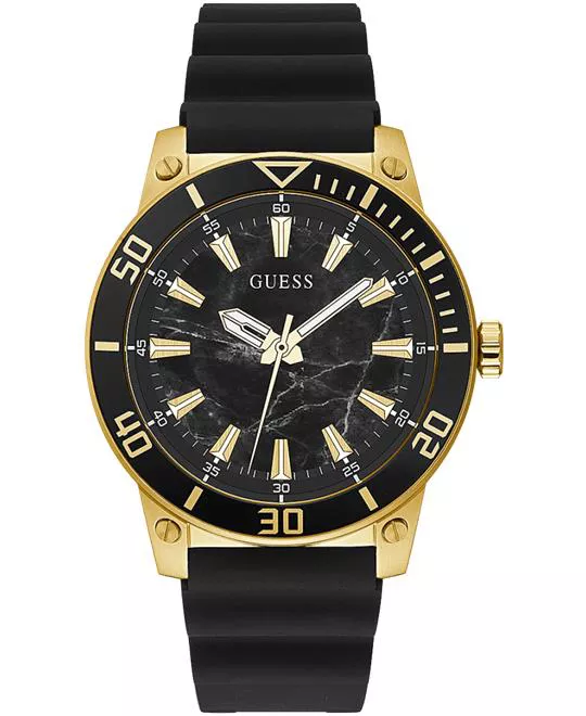 Guess Gold Tone Case Black Silicone Watch 46mm