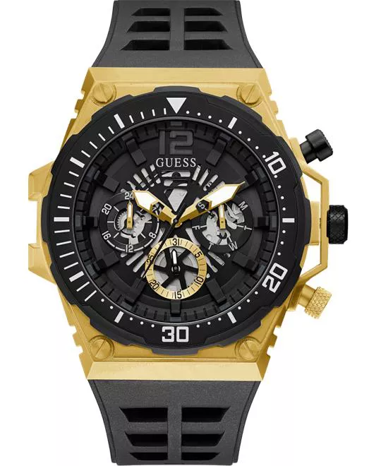 Guess Gold Tone Black Silicone Watch 48mm