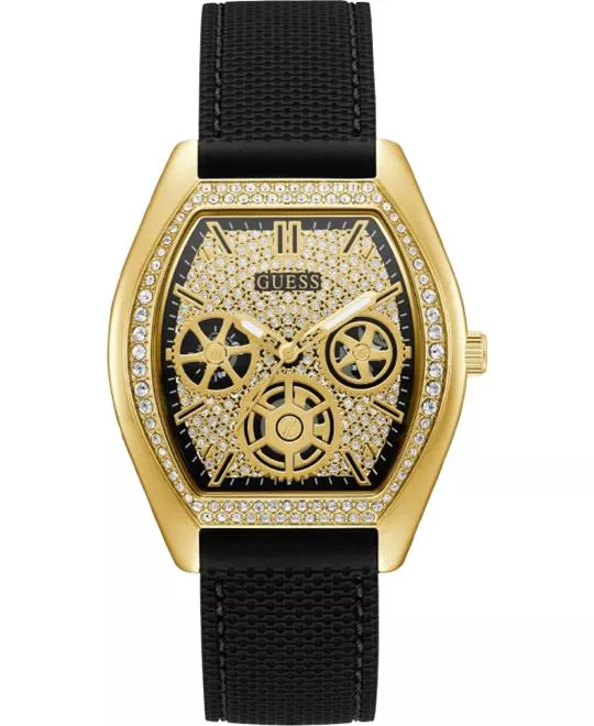 Guess Gold-Tone Crystal and Black Silicone Watch 41mm