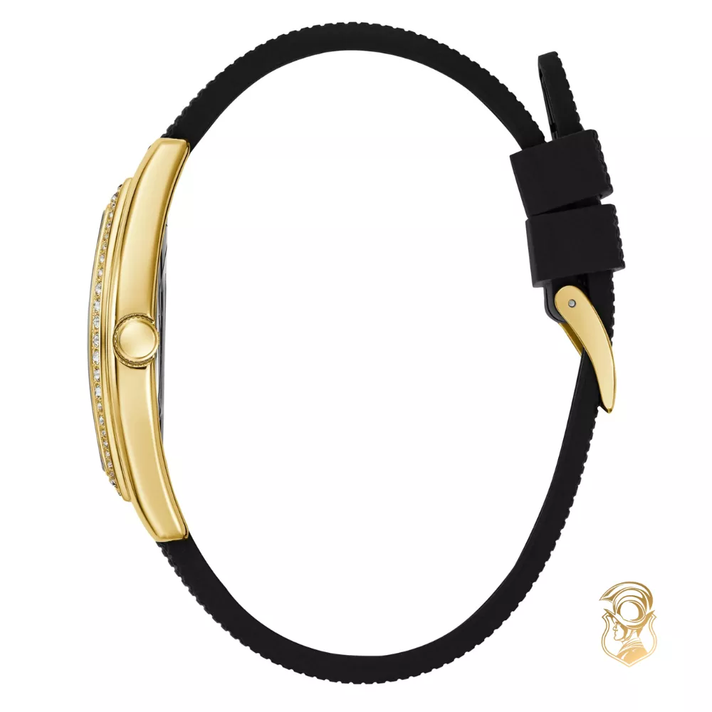 Guess Gold-Tone Crystal and Black Silicone Watch 41mm