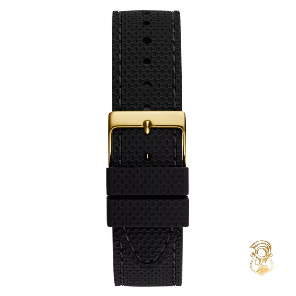 Guess Gold-Tone Crystal and Black Silicone Watch 41mm