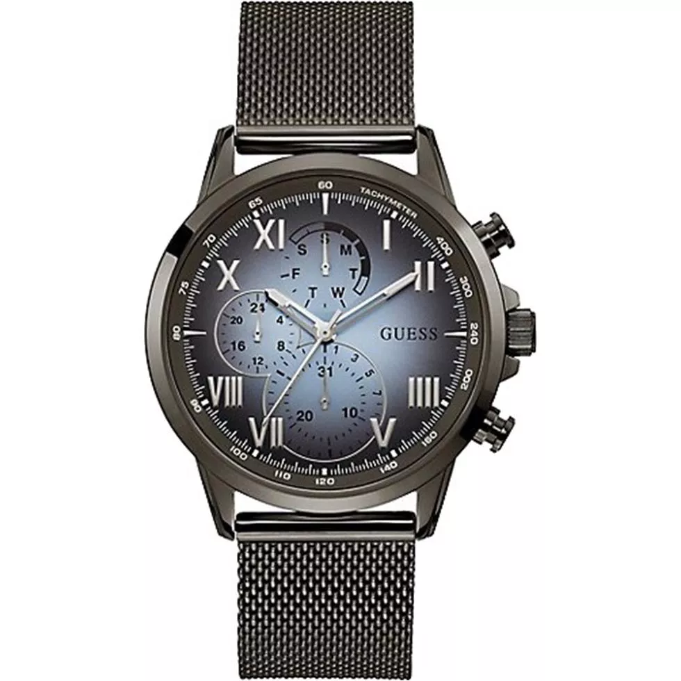 Guess Gunmetal And Blue Mesh Watch 44MM