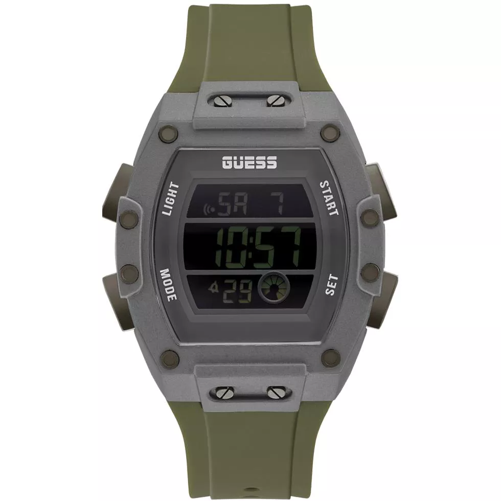 Guess Digital Green Silicone Watch 43mm