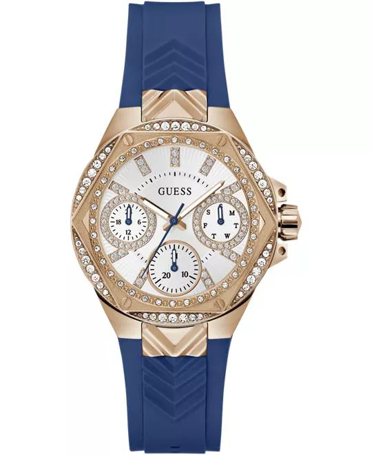 Guess Ladies Blue Rose Gold Tone Multi-function Watch 38mm