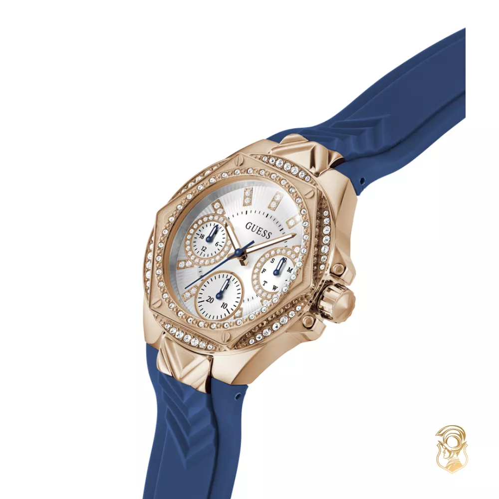 Guess Ladies Blue Rose Gold Tone Multi-function Watch 38mm
