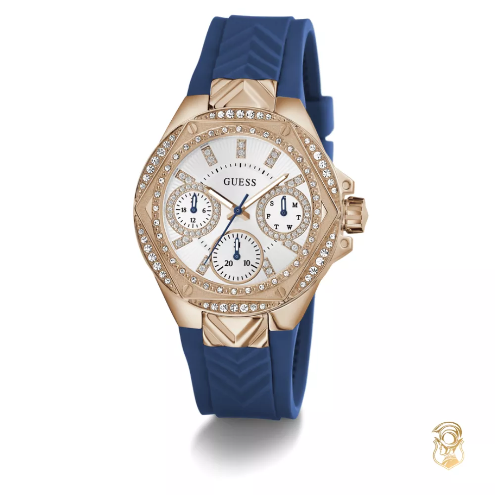 Guess Ladies Blue Rose Gold Tone Multi-function Watch 38mm