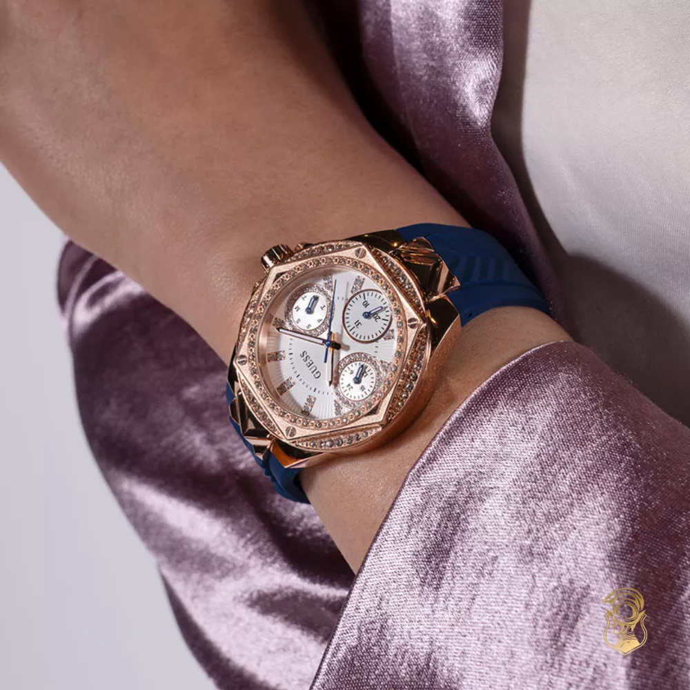 Guess Ladies Blue Rose Gold Tone Multi-function Watch 38mm