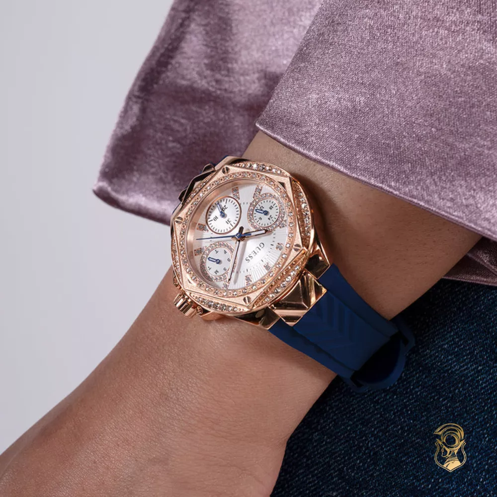 Guess Ladies Blue Rose Gold Tone Multi-function Watch 38mm
