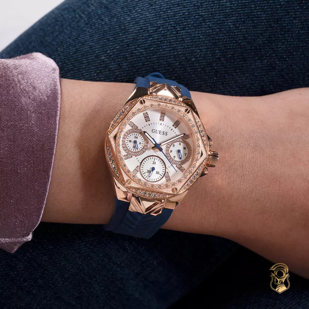 Guess Ladies Blue Rose Gold Tone Multi-function Watch 38mm