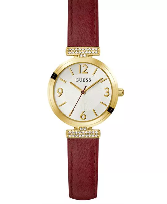 GUESS Ladies Burgundy Gold Tone  Watch 28mm