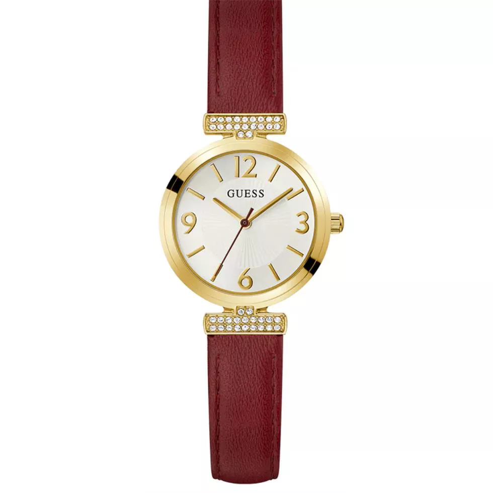 GUESS Ladies Burgundy Gold Tone  Watch 28mm