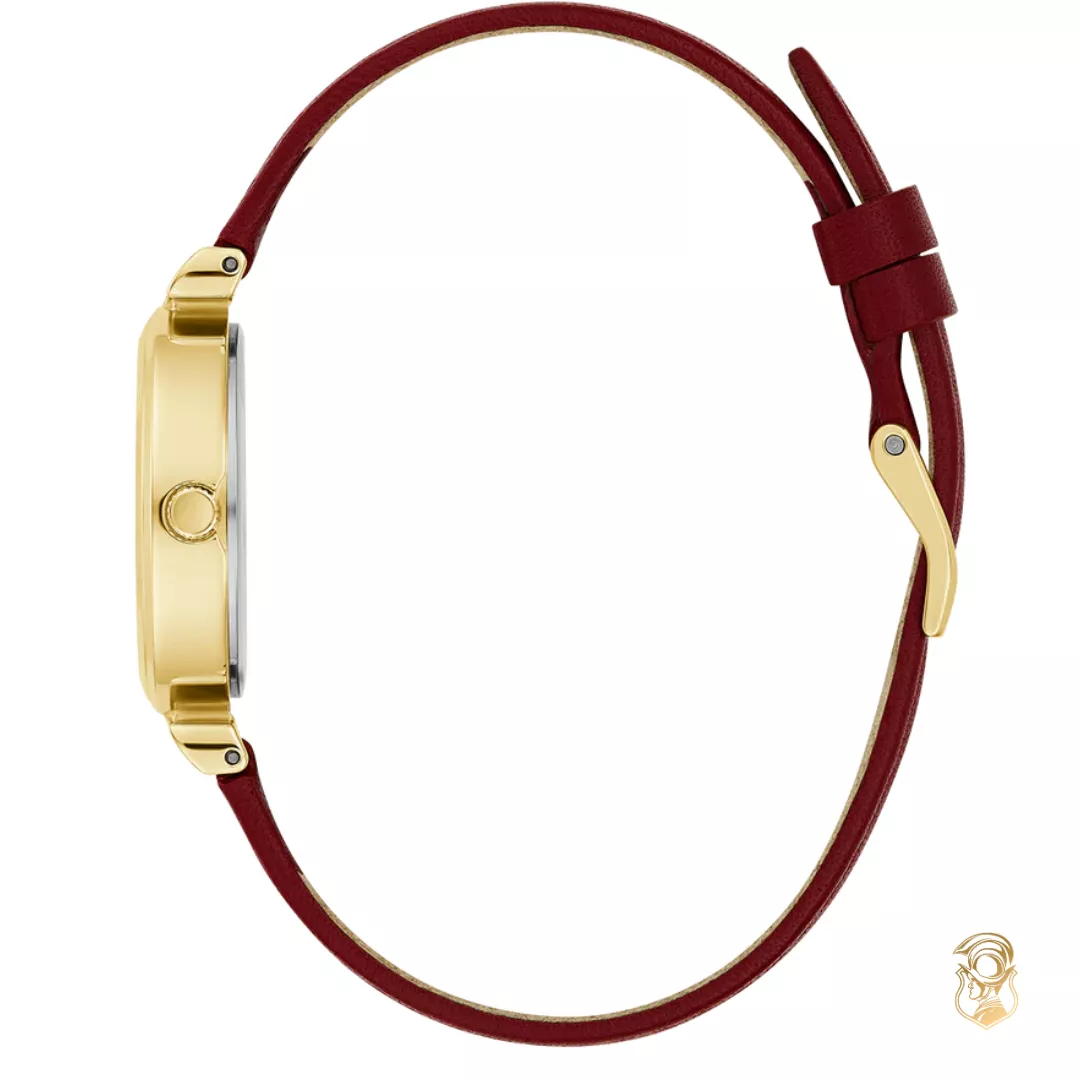 GUESS Ladies Burgundy Gold Tone  Watch 28mm