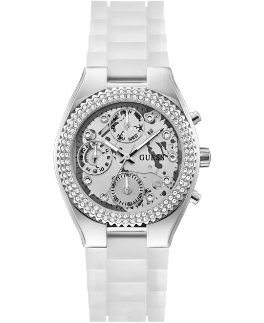 Guess Ladies Clear Silver Tone Multi-function Watch 37mm