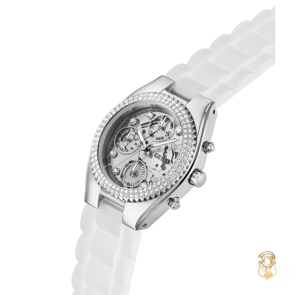 Guess Ladies Clear Silver Tone Multi-function Watch 37mm