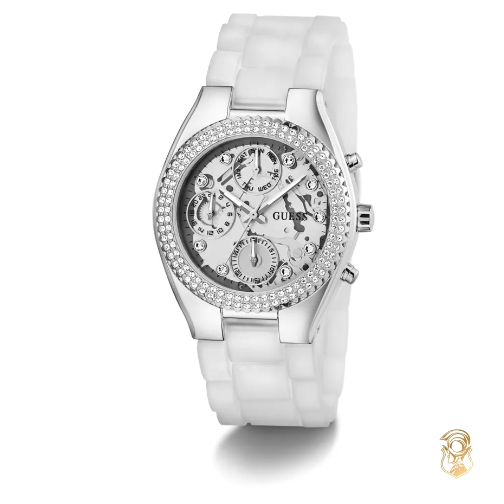 Guess Ladies Clear Silver Tone Multi-function Watch 37mm