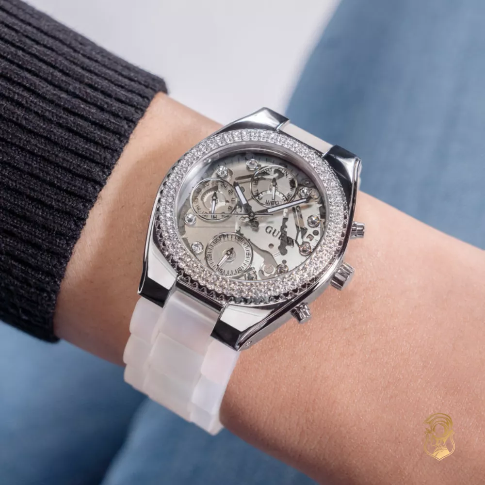 Guess Ladies Clear Silver Tone Multi-function Watch 37mm