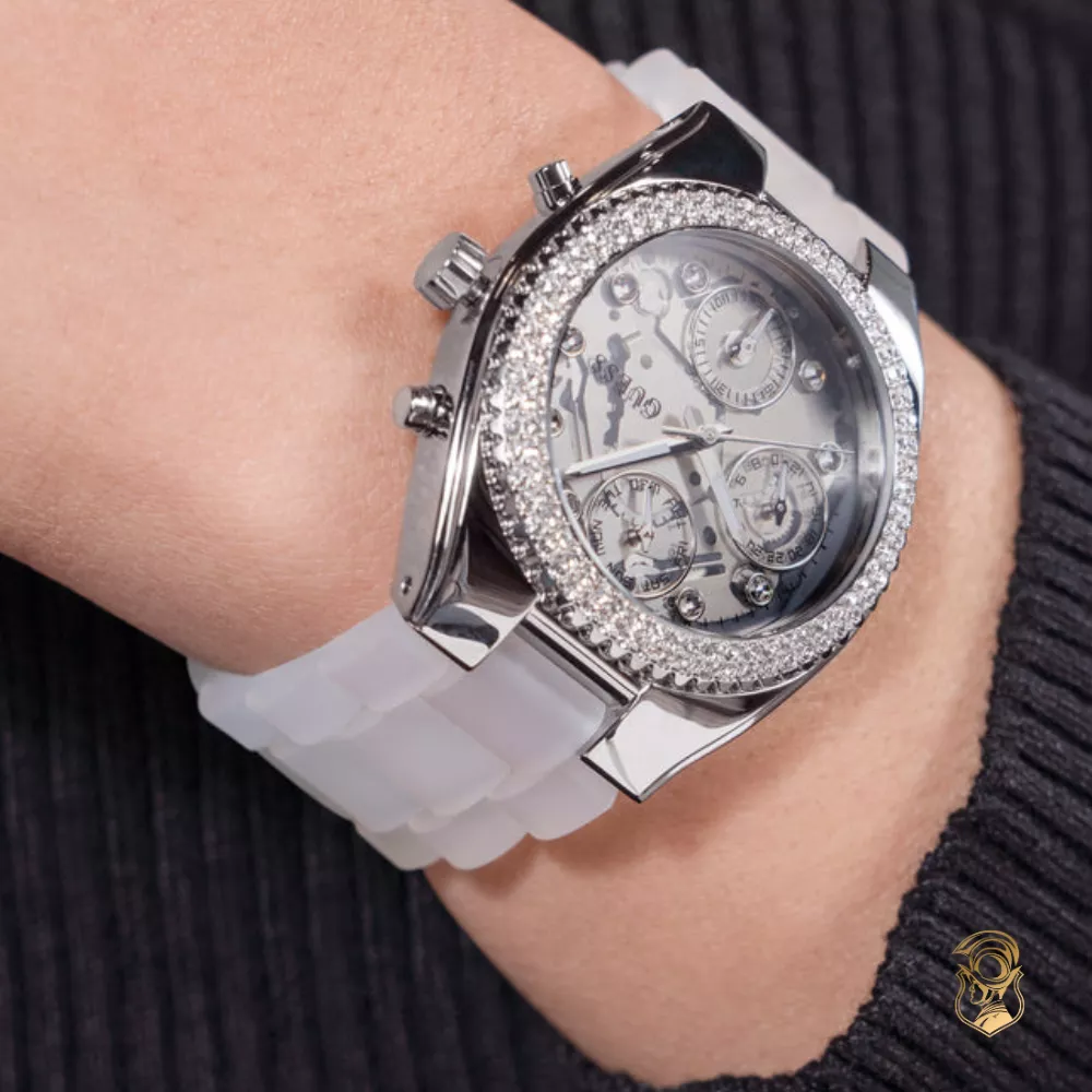 Guess Ladies Clear Silver Tone Multi-function Watch 37mm