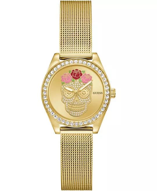 Guess Ladies Day Of The Dead Gold Tone Watch 30mm