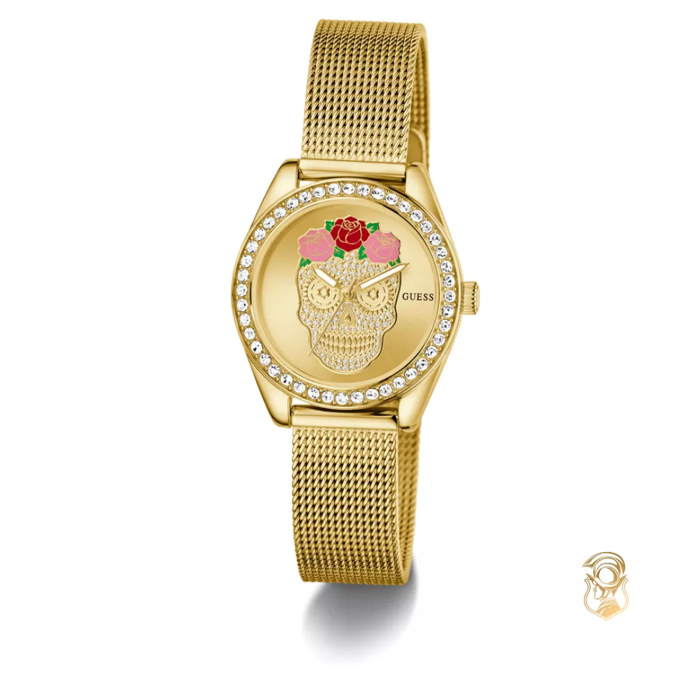 Guess Ladies Day Of The Dead Gold Tone Watch 30mm