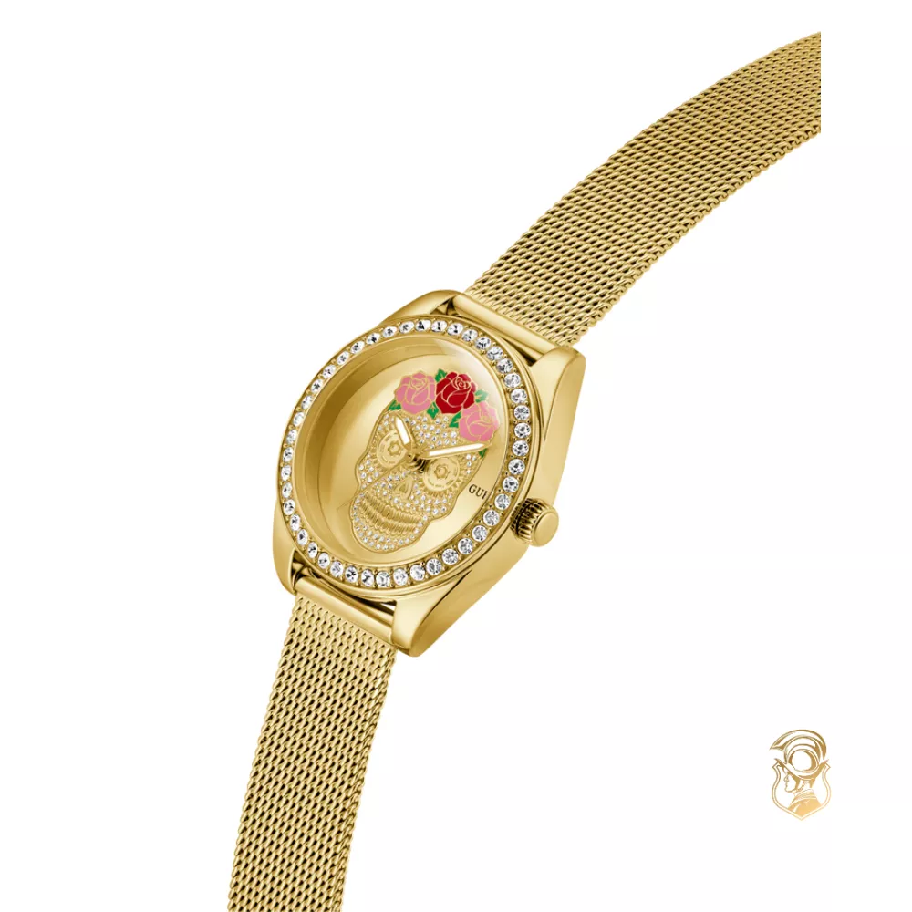 Guess Ladies Day Of The Dead Gold Tone Watch 30mm