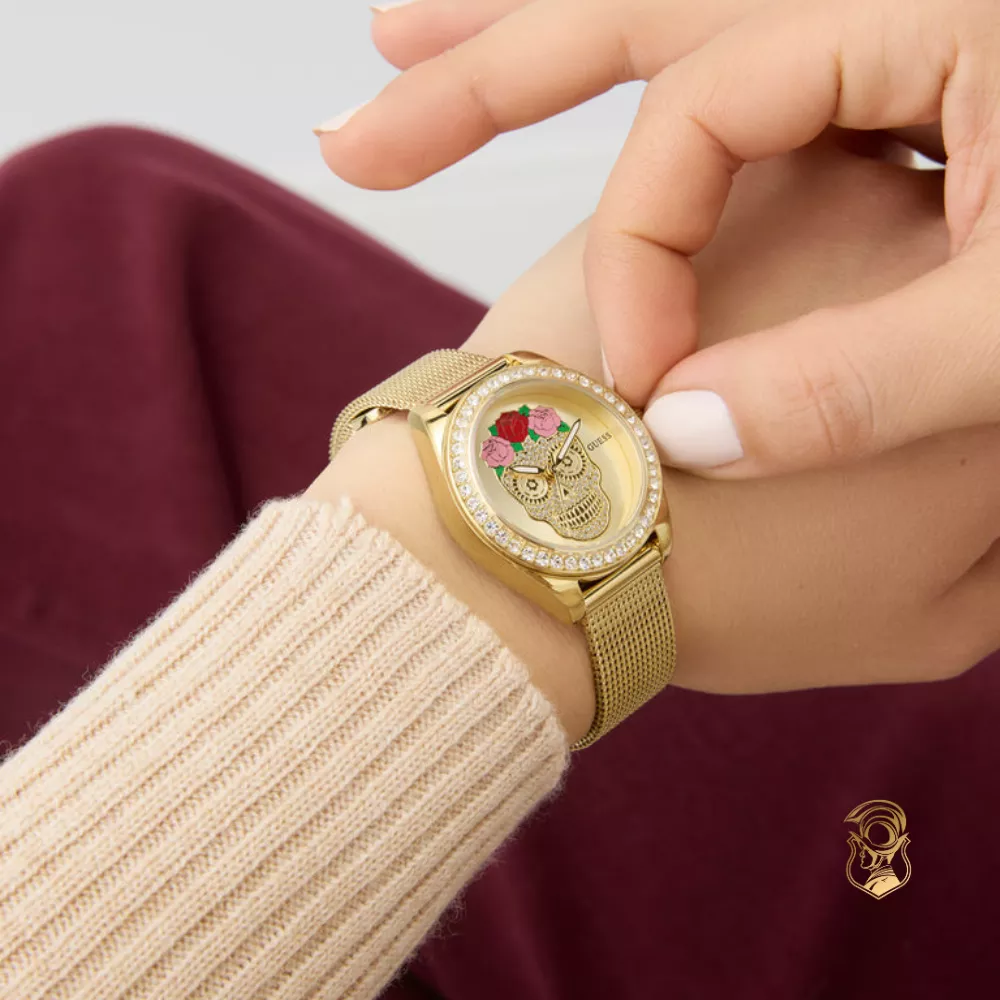 Guess Ladies Day Of The Dead Gold Tone Watch 30mm