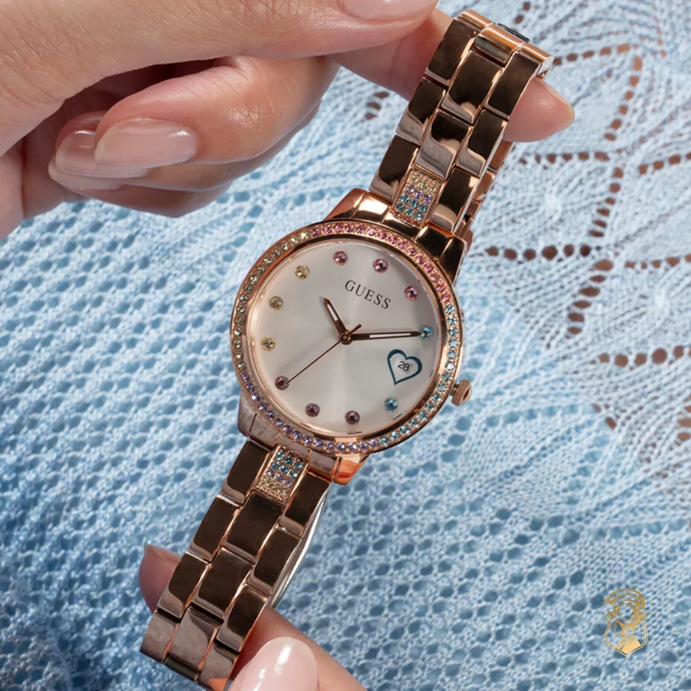 Guess Ladies Rose Gold Tone Date Watch 34mm