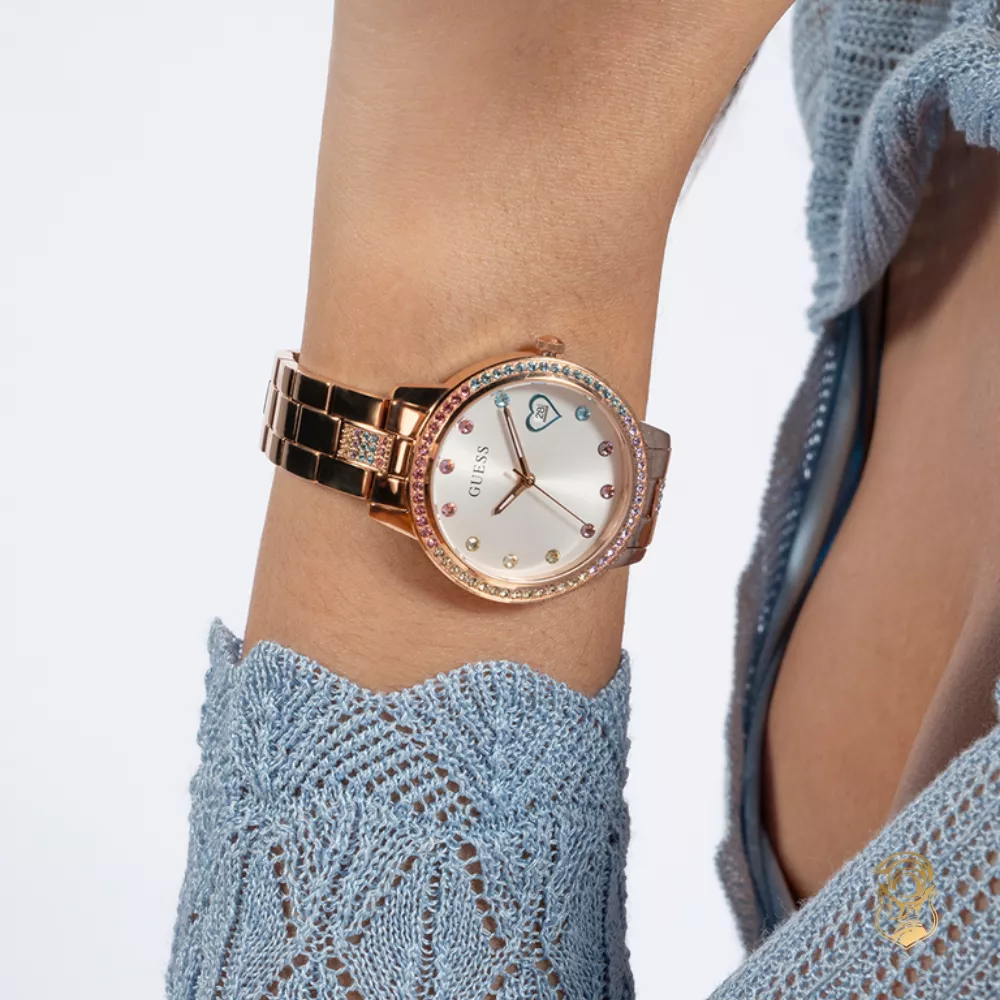 Guess Ladies Rose Gold Tone Date Watch 34mm