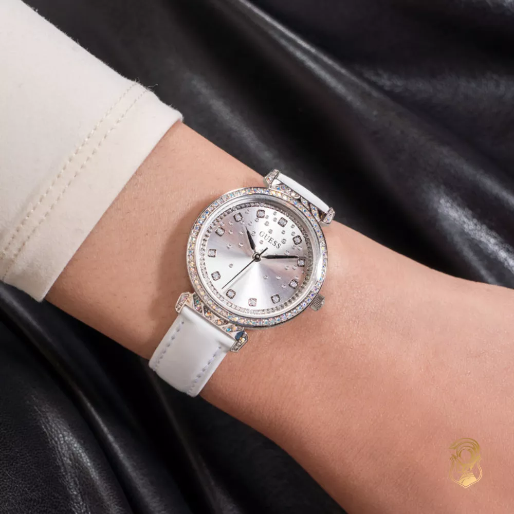 Guess Ladies White Silver Tone Analog Watch 32mm