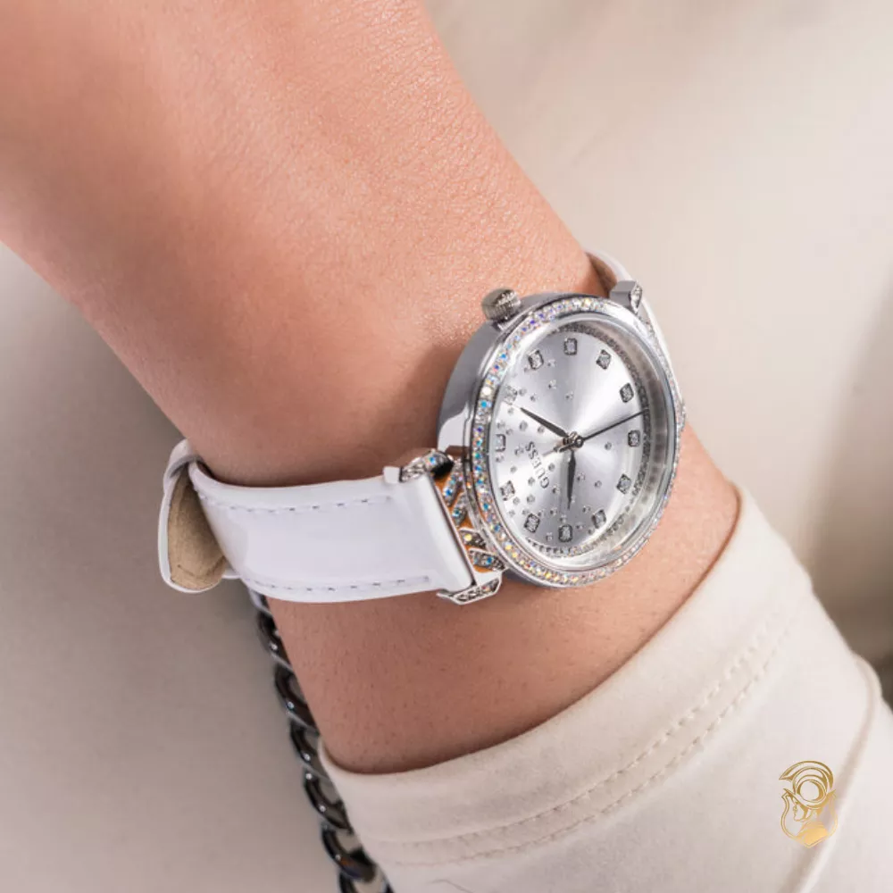 Guess Ladies White Silver Tone Analog Watch 32mm