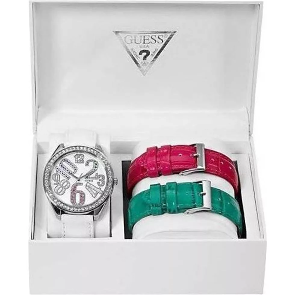 Guess Leather Strap Ladies Watch Set 44.5mm