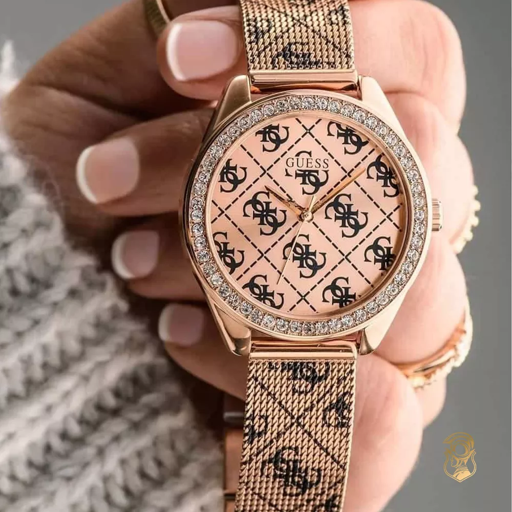 Guess Logo Tiled Rose Gold Tone Watch 36.5mm