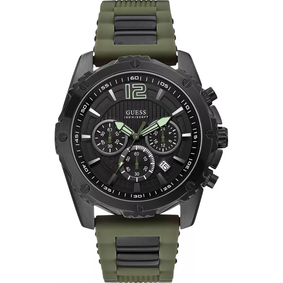 Guess Chronograph Green Silicone Watch 47mm 