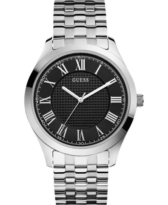 Guess Mens Black Dial Silver Stainless Steee Watch 44mm