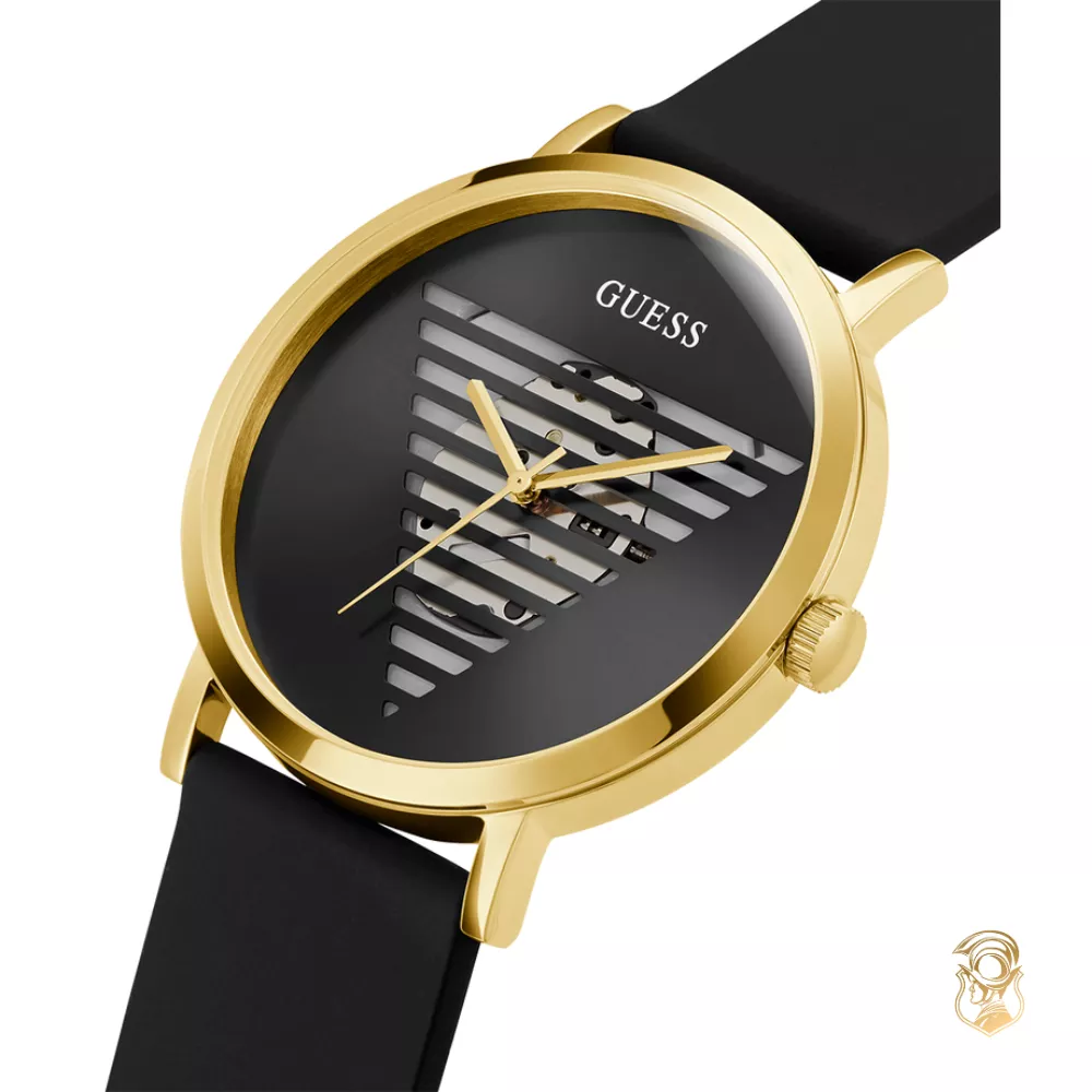 Guess Mens Black Gold Tone Analog Watch 44mm
