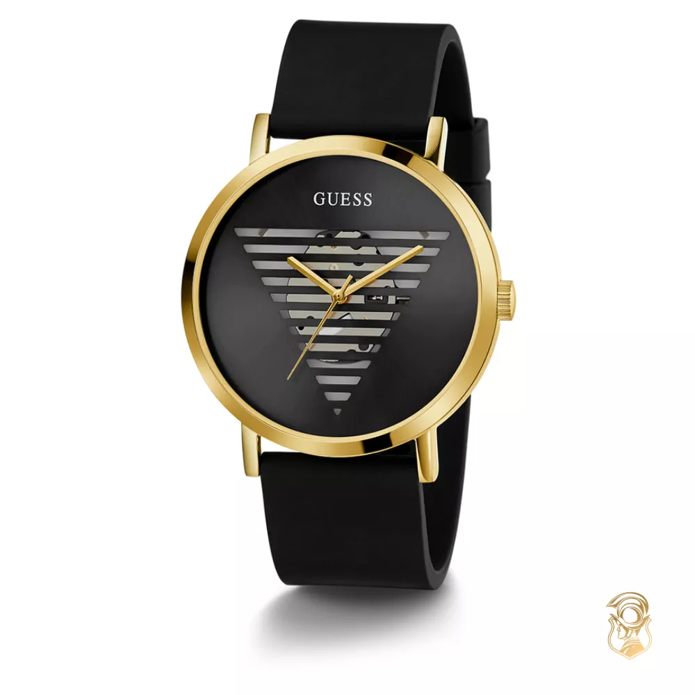 Guess Mens Black Gold Tone Analog Watch 44mm
