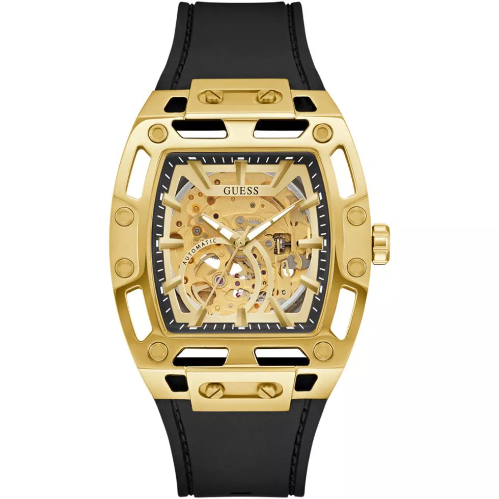 Guess Mens Black Gold Tone Automatic Watch 42mm