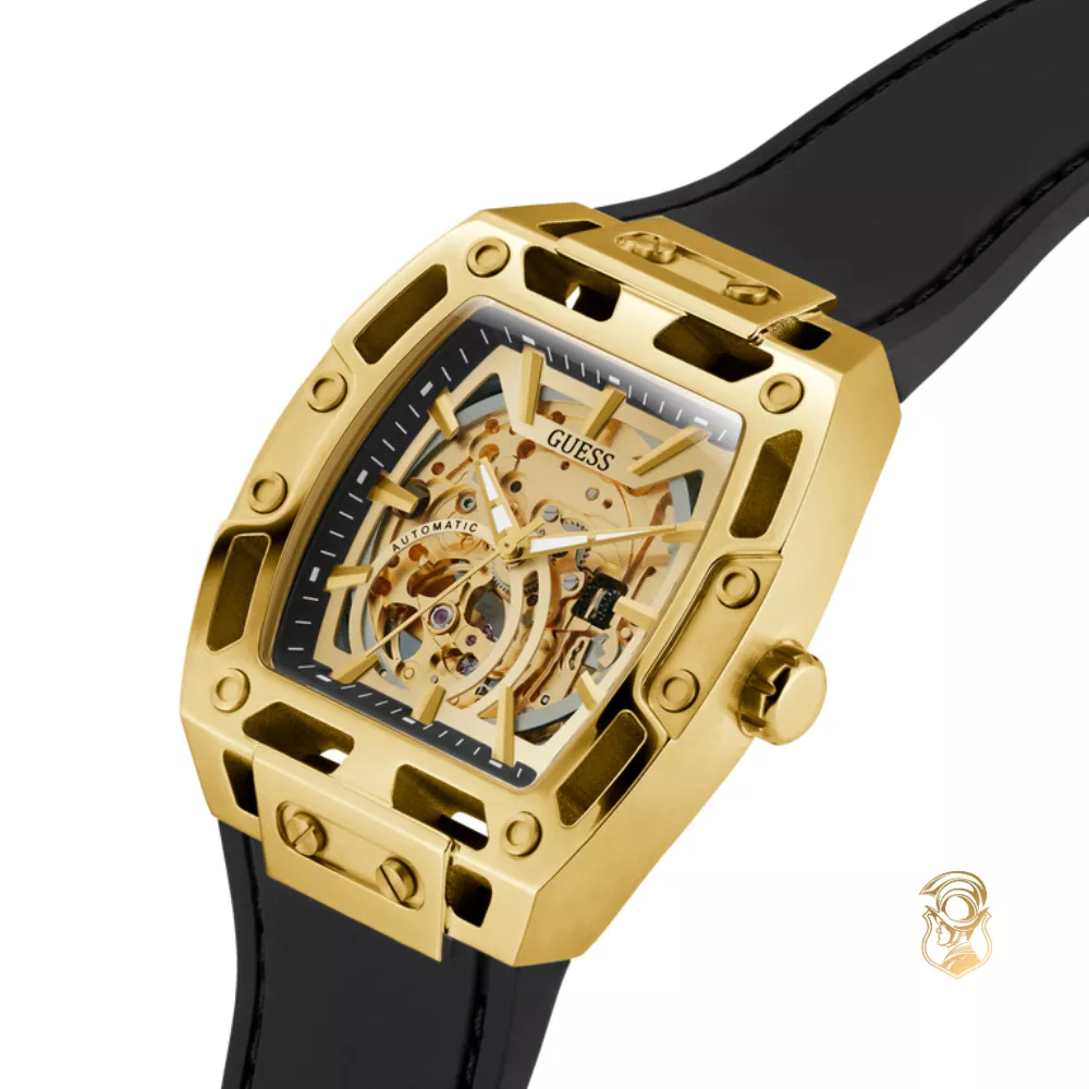 Guess Mens Black Gold Tone Automatic Watch 42mm