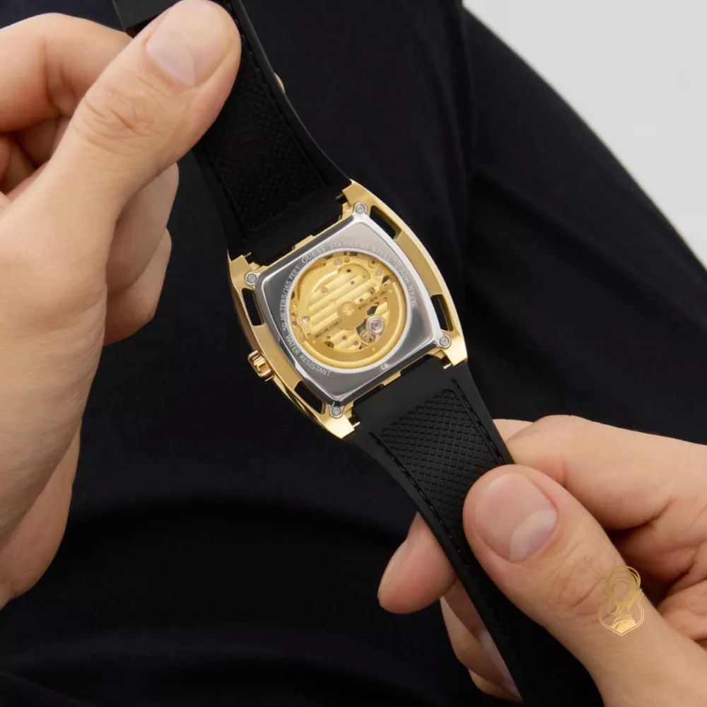 Guess Mens Black Gold Tone Automatic Watch 42mm