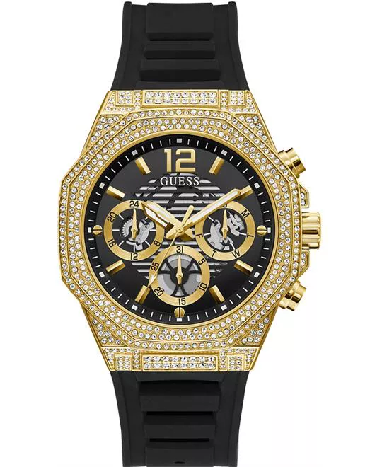 Guess Mens Black Gold Tone Multi-function Watch 44mm