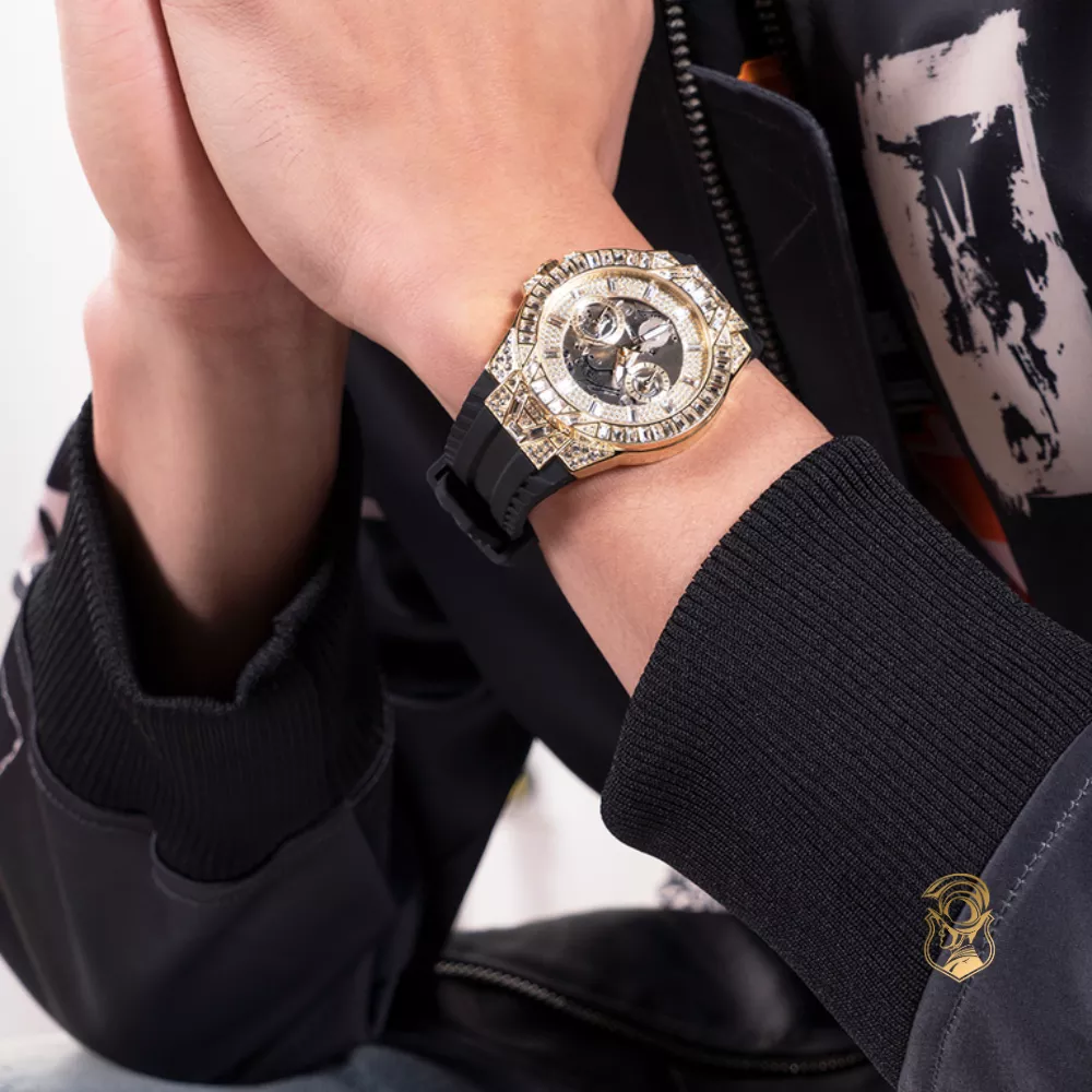 Guess Mens Black Gold Tone Multi-function Watch 44mm